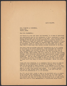 Sacco-Vanzetti Case Records, 1920-1928. Correspondence. Gardner Jackson to Virginia MacMechan, April 1929. Box 41, Folder 57, Harvard Law School Library, Historical & Special Collections