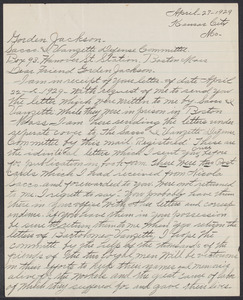 Sacco-Vanzetti Case Records, 1920-1928. Correspondence. Gardner Jackson to O'Sullivan April 1929. Box 41, Folder 58, Harvard Law School Library, Historical & Special Collections