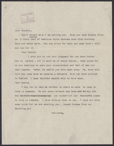 Sacco-Vanzetti Case Records, 1920-1928. Correspondence. Sacco Family (Father and brother. Includes ALS to from Sacco's father), 1920, n.d. Box 41, Folder 62, Harvard Law School Library, Historical & Special Collections