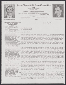 Sacco-Vanzetti Case Records, 1920-1928. Correspondence. Sacco-Vanzetti Defense Committe to Cerise Jack (includes copies of letters from Sacco and Vanzetti), photocopies only, 1924-1926. Box 41, Folder 64, Harvard Law School Library, Historical & Special Collections