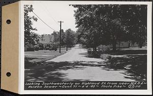 Contract No. 71, WPA Sewer Construction, Holden, looking southwesterly on Highland Street from near manhole 8A, Holden Sewer, Holden, Mass., Jun. 6, 1940