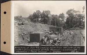 Contract No. 99, Enlargement of Fells High Level Distribution Reservoir, Stoneham, Malden, Melrose, structure at dam 10, looking south from 100 feet left of Sta. 1+30, enlargement of Fells Reservoir, Stoneham, Mass., Jul. 10, 1940