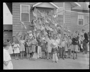 Schoolchildren with American flags