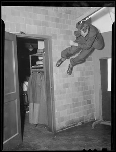 Man jumping outside dressing room