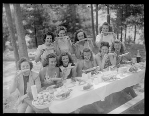 Clam bake presided over by Alfred Keith, Little Sandy Pond, Bryantville section of Pembroke