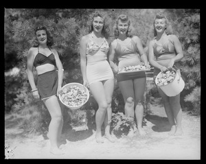 Girls at clam bake presided over by Alfred Keith, Little Sandy Pond, Bryantville section of Pembroke