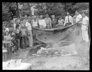 Clam bake presided over by Alfred Keith, Little Sandy Pond, Bryantville section of Pembroke