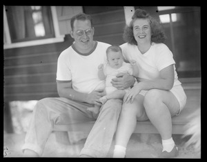 Couple with baby, clam bake presided over by Alfred Keith, Little Sandy Pond, Bryantville section of Pembroke
