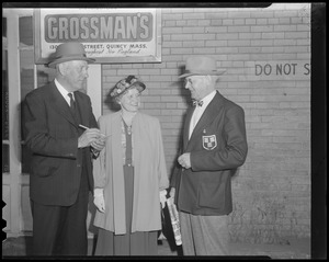 Man in Harvard being interviewed outside Grossman's in Quincy