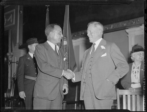 Gov. Joseph Ely shakes hands with Theodore Roosevelt, Jr.