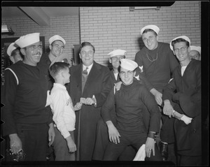 Wendell Willkie greets Boys Club of America member while in Boston to get honorary degree from B.U.