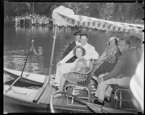 Mayor Tobin on swan boat with Shirley Temple