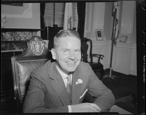 Close up of Governor Bradford at desk in State House