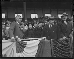 Mayor Tobin & Gov. Saltonstall at Braves Field for Opening Day against the Dodgers