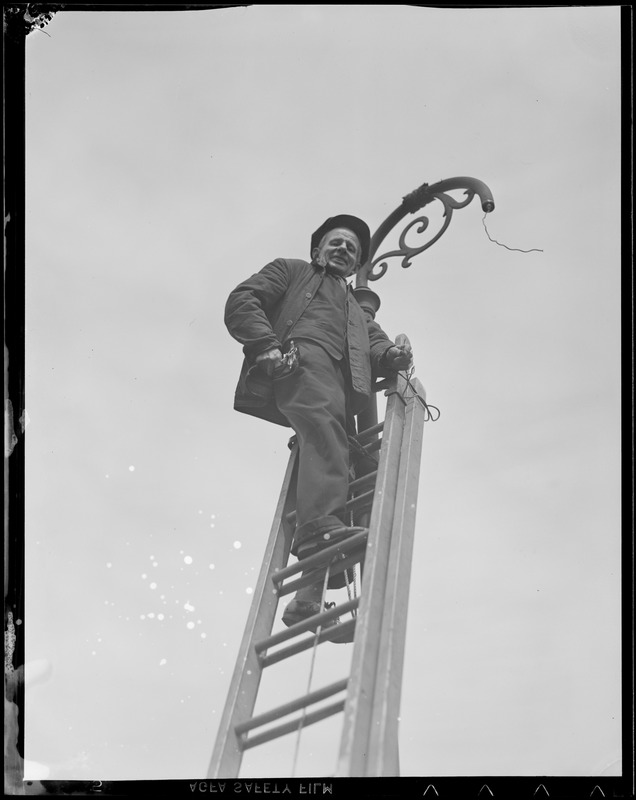 George Allen, climbing and fixing light poles for over 40 years