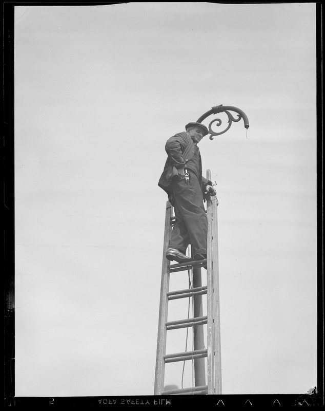 George Allen, climbing and fixing light poles for over 40 years