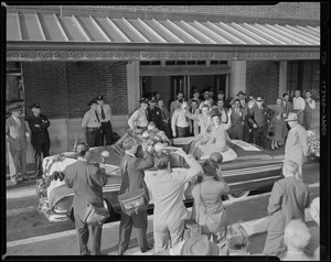 Richard Nixon waves from open car, Boston