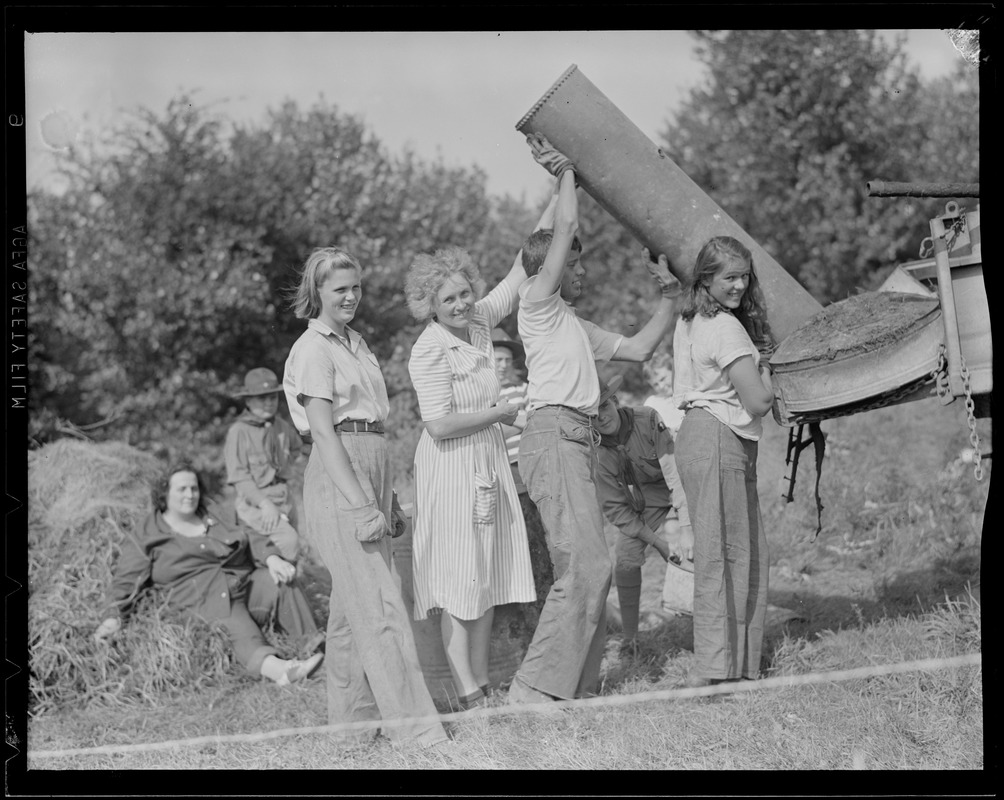 Mrs. Leverett Saltonstall and daughter Susan and son Willie collecting scrap in Dover