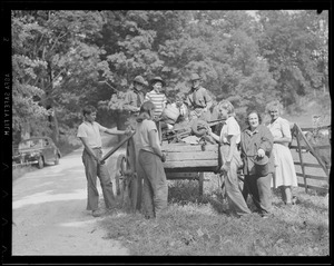 Mrs. Leverett Saltonstall with her son and daughter help Boy Scouts collect scrap in Dover