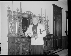 Archbishop Cushing with his new B.C. sweater