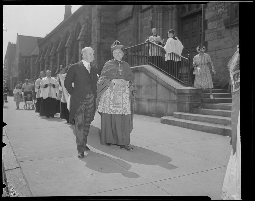 Archbishop Cushing outside Cathedral of the Holy Cross