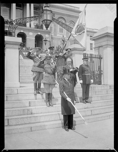 Gov. Curley with honor guard on State House steps