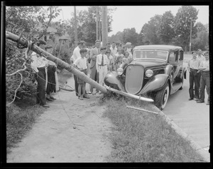 Gov. Curley's car hits tree in Newton Highlands