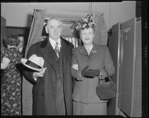 Gov. Curley and wife Gertrude outside polling booth