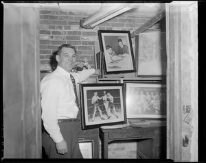 Man with sports memorabilia