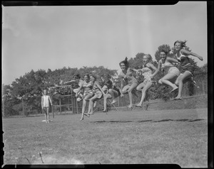 Girls jumping rope at playground