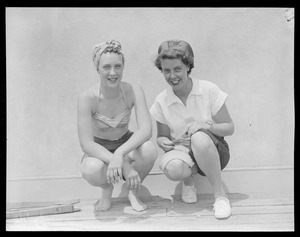 Two women, one with Ohio State badge, possibly swimmers
