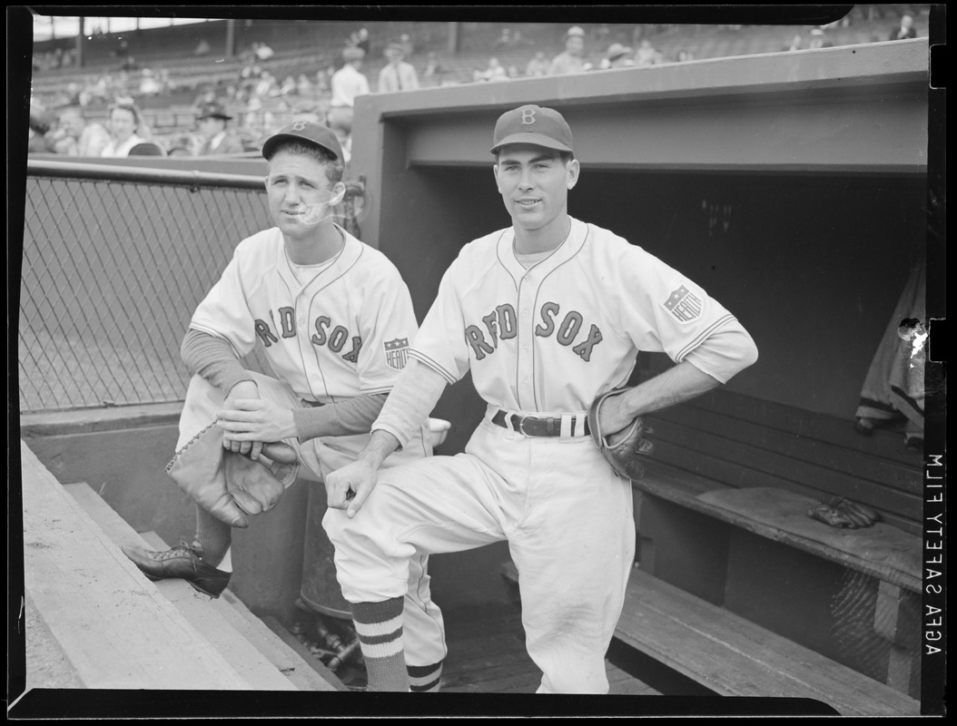 Red Sox players in dugout - Digital Commonwealth