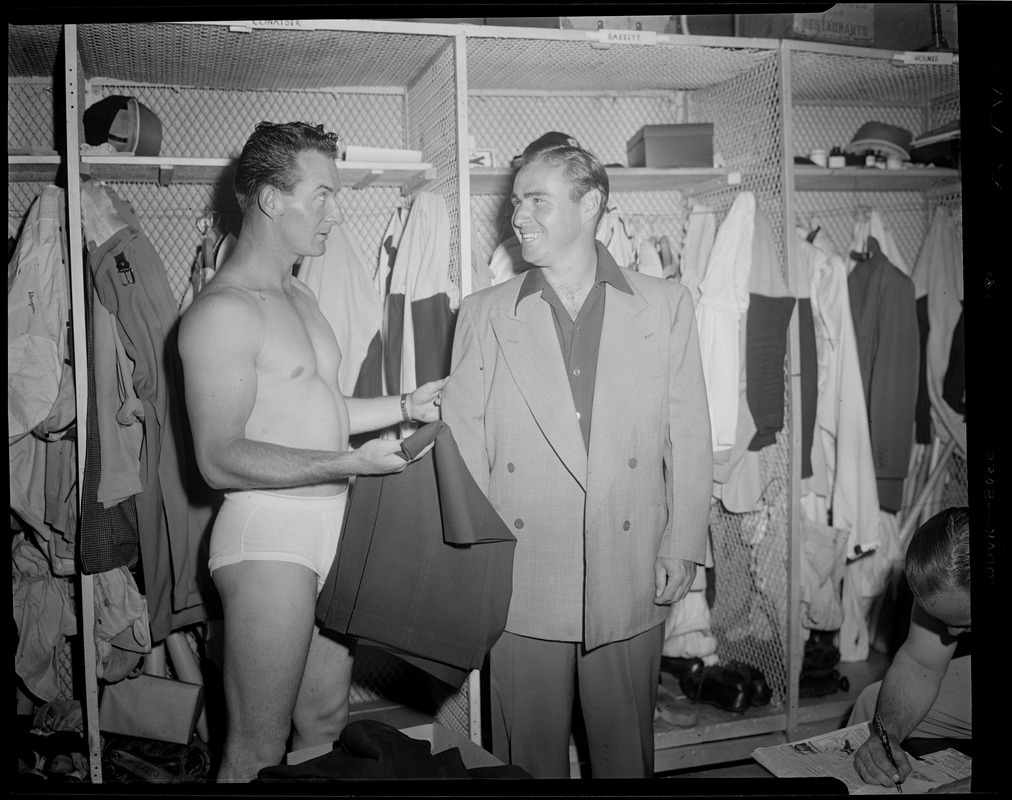 Players in the locker room, Braves Field