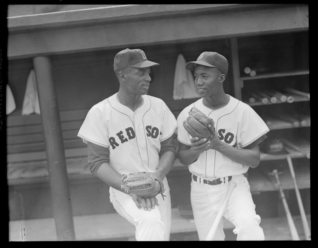 Pitcher Earl Wilson, left, and 2nd baseman Pumpsie Green, the Red Sox' colored players