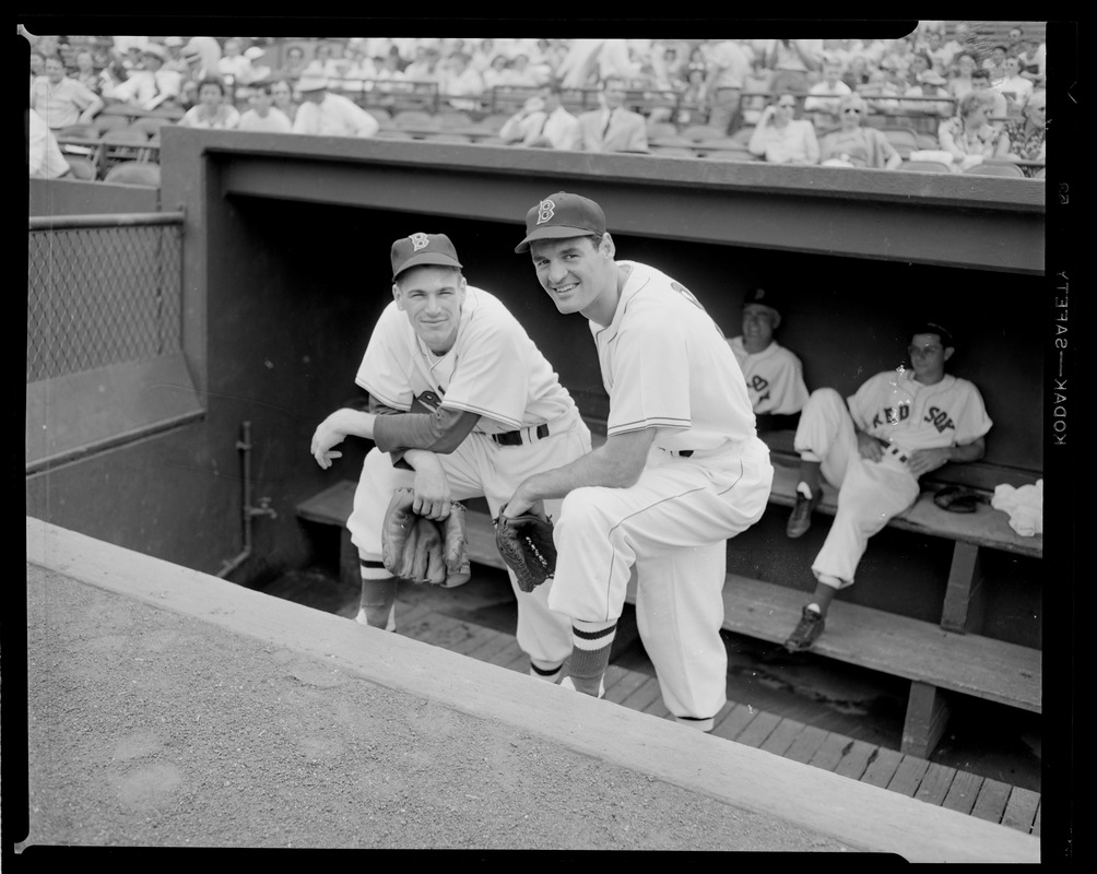 Red Sox players in dugout, Fenway Park