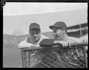 Jimmy Foxx of the Red Sox with Joe DiMaggio of the Yankees