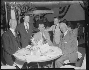 Group at function including Connie Mack (left), Cy Young (center), and Clark Griffiths