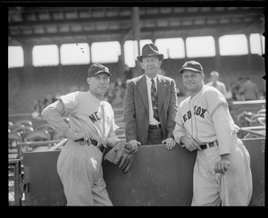 Jimmy Foxx and Eddie Collins with Yankees player