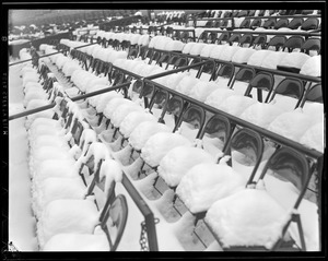 Snow-covered seats at Fenway