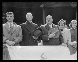 Connie Mack and Gov. Hurley doff their hats for the National Anthem