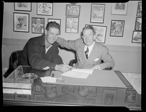 Ted Williams and Eddie Collins, signing contract
