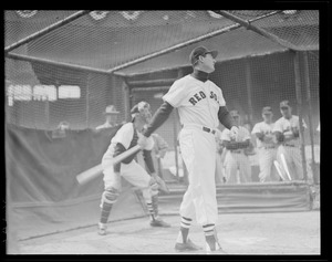 Ted Williams takes batting practice