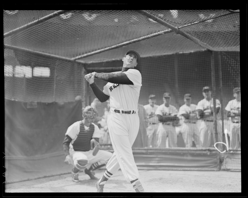 Ted Williams in batting cage, Opening Day