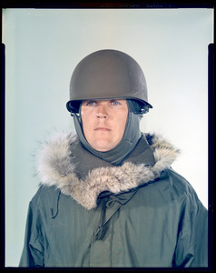 CEMEL, clothing, cold weather, head-gear, cold-dry (parka down, helmet over cap)