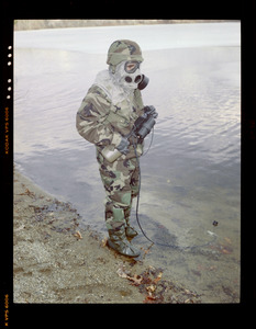 Saddle, soldier is full MOPP grear demonstrating the new fresh water