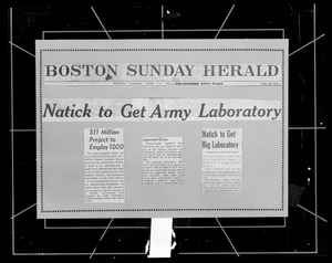 Boston Sunday Herald, Natick to get Army laboratory
