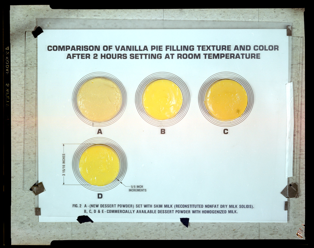 Comparison of vanilla pie filling texture and color after 2 hours setting at room temperature