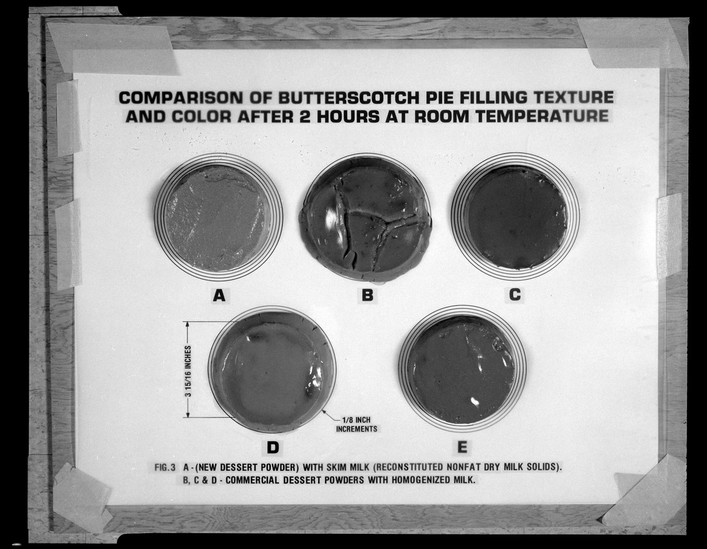 Comparison of butterscotch pie filling texture and color after 2 hours at room temperature