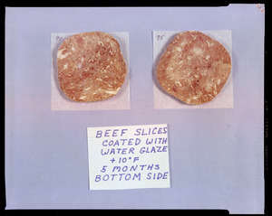 Beef slices coated with water glaze +10 degrees F, 5 months bottom side