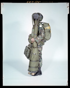 AMEL, soldier rigged with stinger missile, side view